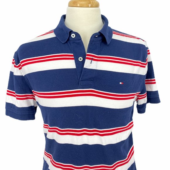 Men's Tommy Hilfiger Polo Shirt  L Navy Blue White - Picture 2 of 4